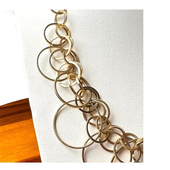 Golden Circles Link 16” Necklace Lots of Circles Has 2” Extender Mint Fun Boho - Picture 9 of 9